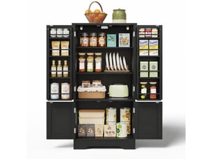 Armoire de cuisine noire avec éclairage led, meuble de rangement à quatre portes, 120 x 60 x 40