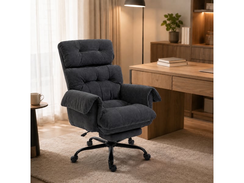  Chaise de bureau à dossier réglable, chaise de bureau à roulettes rembourrée, fauteuil rembourré, hauteur réglable, acier, gris foncé  - Conforama C