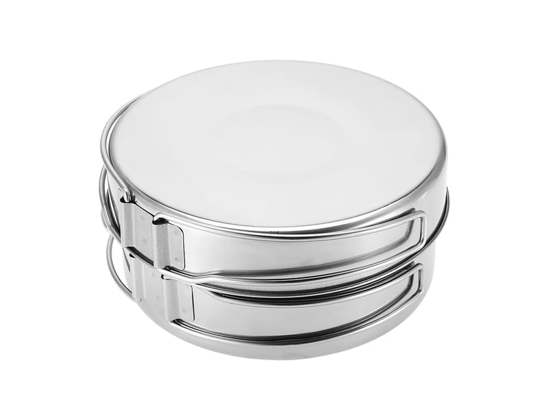 Ensemble de 4 ustensiles de cuisine portables en acier inoxydable pour camping, pique-nique, extérieur, casseroles, poêles, assiettes, vaisselle - Conforama C