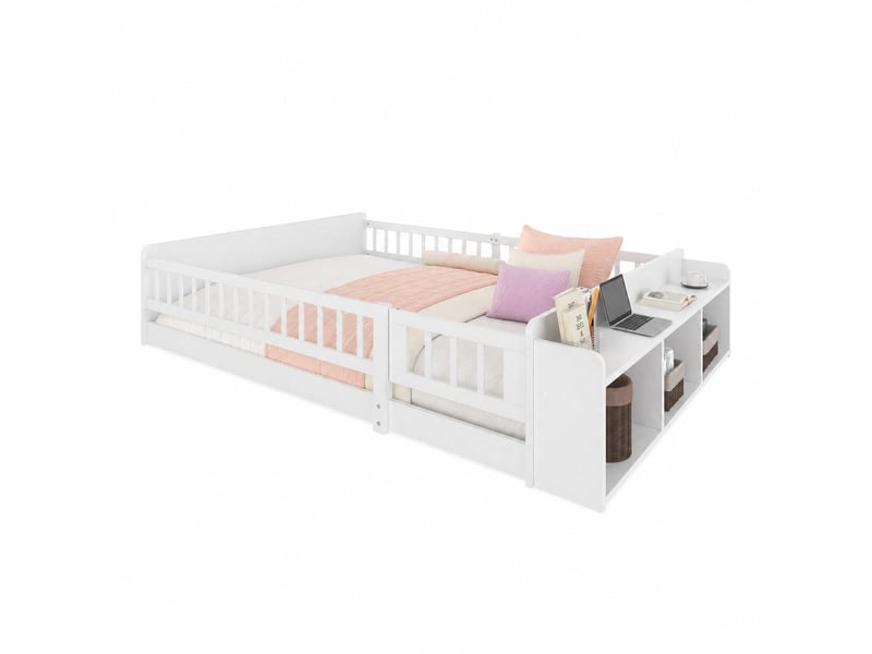  Lit enfant 140 x 200 cm blanc avec rangement ouvert et étagères  - Conforama A
