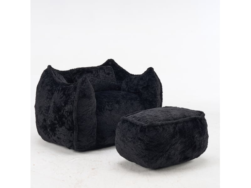  Fauteuil poire géant 123x157x73 cm avec coussin et repose-pieds noir  - Conforama A