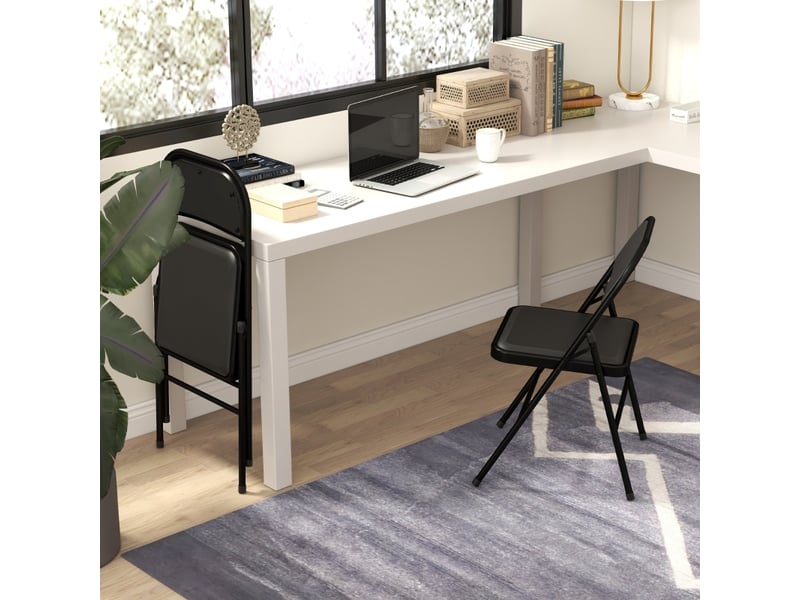  Chaise pliante lot de 2 avec assise rembourrée - lpospi - pieds en métal, bureauaccueil - simili cuir noir  - Conforama C