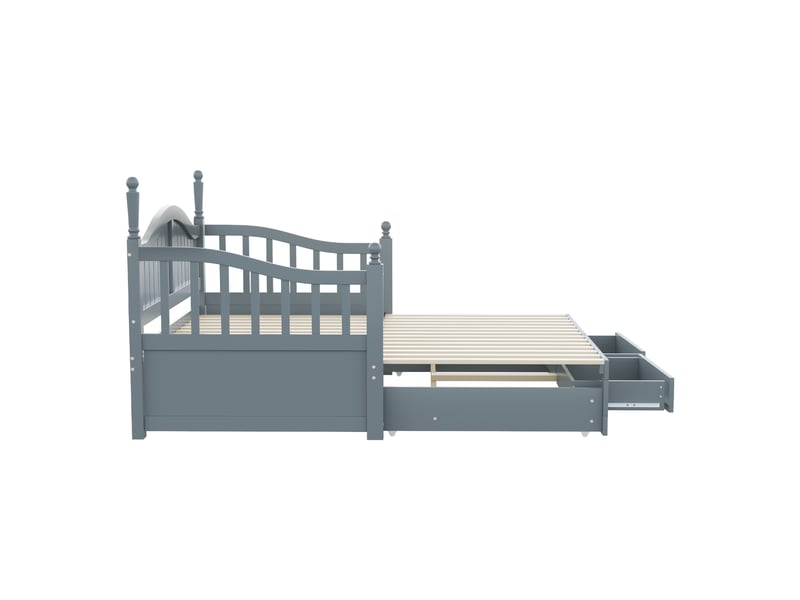  Canapé-lit extensible en bois massif gris avec colonnes décoratives et tiroirs 90x180 cm  - Conforama D