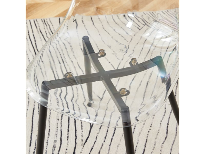  Ensemble table à manger ronde en verre trempé ø85 cm et 4 chaises transparentes en plastique – idéal cuisine  - Conforama D