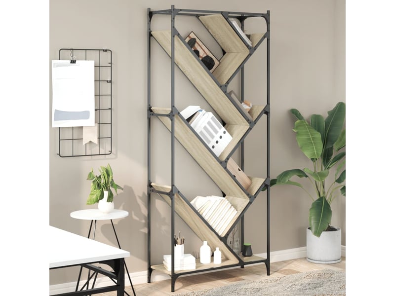  Bibliothèque, meuble de rangement salon chêne sonoma 79x30x180 cm bois ingénierie et métal  - Conforama B