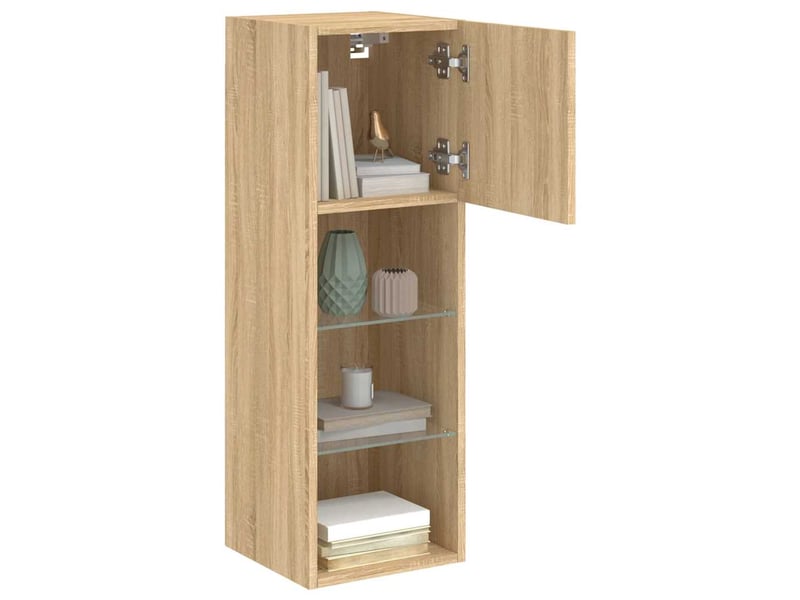  Lot de 2 meuble tv avec lumières led chêne sonoma 30,5x30x90 cm  - Conforama E