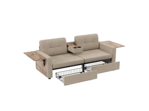 Canapé droit 2 places en chenille 178 x 71 cm avec rangement intégré, tablette rabattable, porte-gobelets et assise réglable - kaki