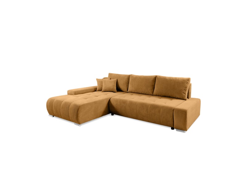  Canapé d'angle convertible velutti l velours côtelé poso jaune, méridienne gauche avec coffre  - Conforama A
