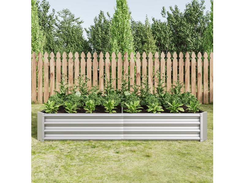 Bac surélevé de jardin en acier galvanisé argenté 180 x 90 x 30 cm, sans fond, pour potager et fleurs - Conforama B