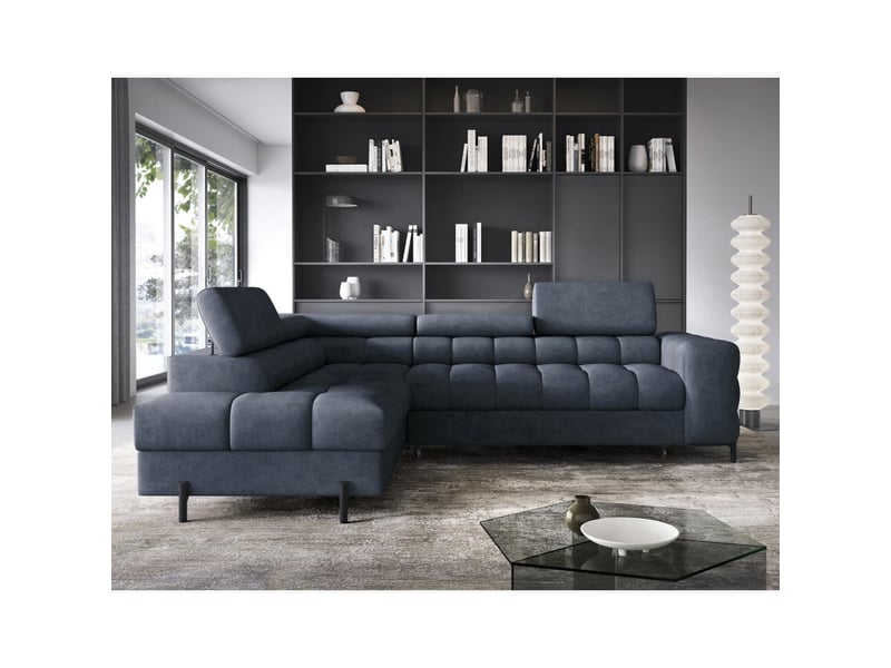  Canapé d'angle gauche convertible bleu foncé 5 places ferrum grand format 276x93x200cm  - Conforama D