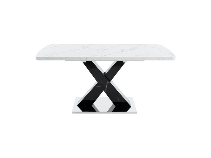  Table à manger extensible 120-160 x 80 cm, plateau mdf effet marbre blanc, piètement noir en x avec base métal, design moderne  - Conforama A