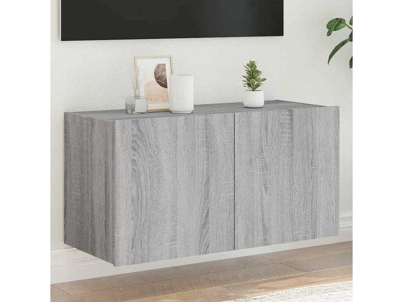  Meuble tv - banc tv - meuble de rangement mural avec lumières led sonoma gris 80x35x41 cm  - Conforama B