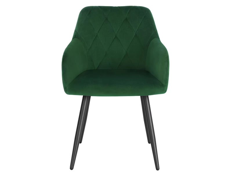  Chaise de salle à manger avec accoudoirs en velours vert foncé et pieds en métal  - Conforama A