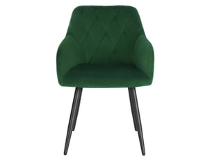 Chaise de salle à manger avec accoudoirs en velours vert foncé et pieds en métal