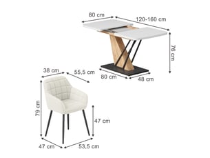Vicco ensemble de table à manger, blancchêne de force doré, 120x80cm avec 4 chaises de salle à manger