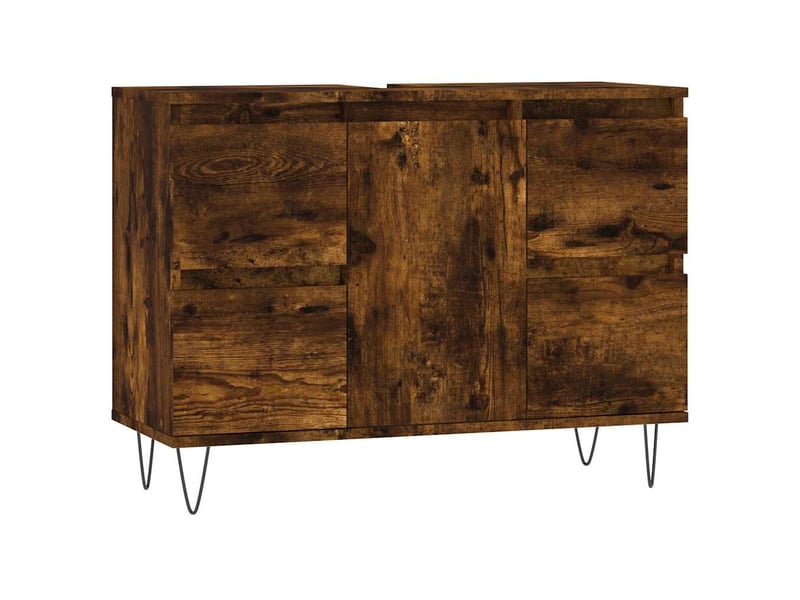  Meuble salle de bain rangement, commode chêne fumé 80x33x60cm bois d'ingénierie shl6403  - Conforama A