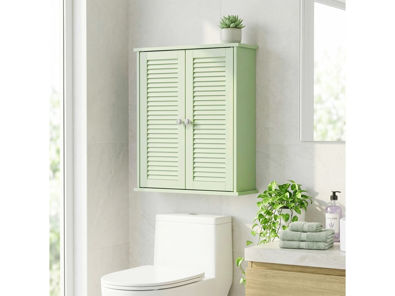  Armoire murale salle de bain verte, 2 portes persiennes et étagère réglable  - Conforama C