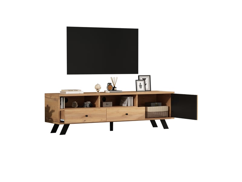 Ensemble de salon en bois massif noir (buffet de 120 cm + meuble tv de 150 cm), 5 niveaux de rangement, meuble tv  - Conforama E