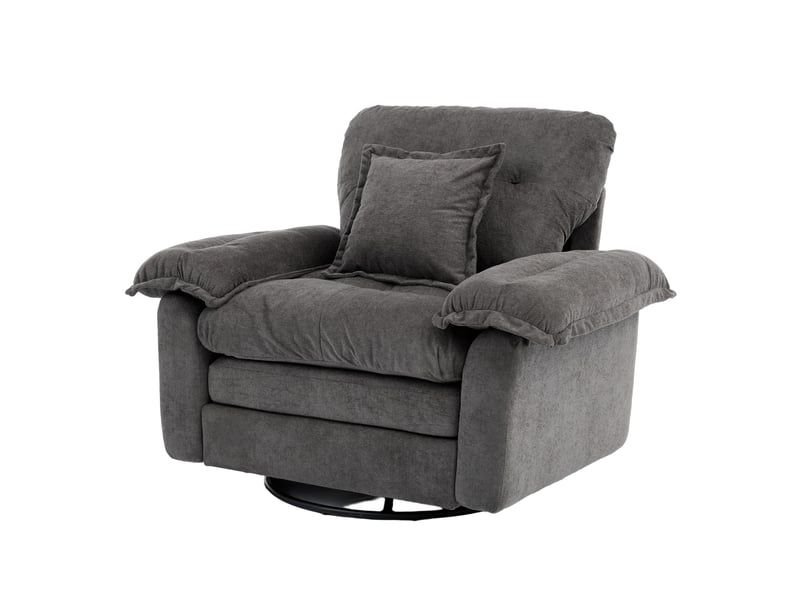  Fauteuil 116x84x96 cm, pivotant 360°, assise confort, coussin de soutien, pour salon, chambre, bureau, chenille gris  - Conforama A