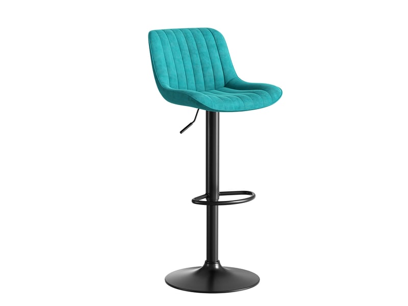 Lot de 2 tabourets de bar velours bleu - hauteur réglable 87-109 cm, pivotant 360° avec dossier ergonomique - Conforama E