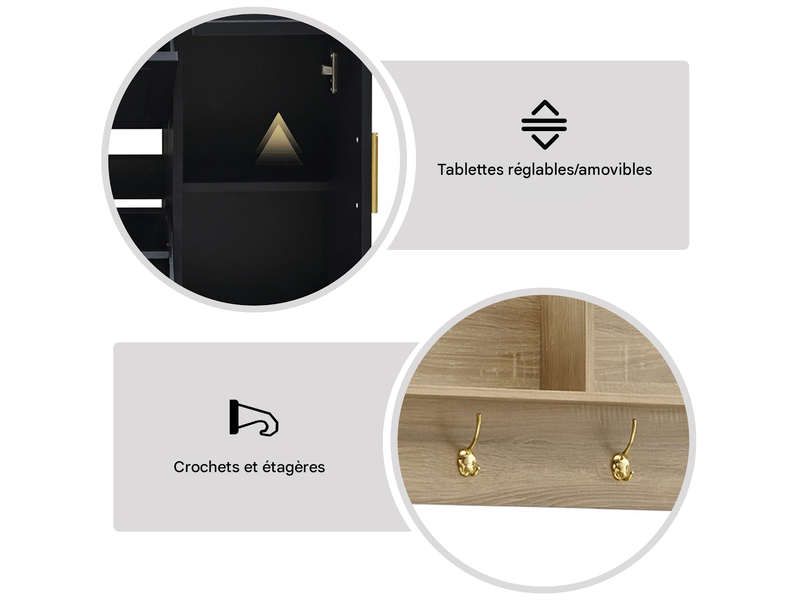  Vestiaire d'entrée 4 pièces avec meuble chaussures banc et miroir noir et naturel N657P37471213S - Conforama E