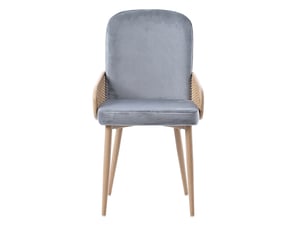 Chaise de salle à manger lot de 2 à dossier effet rotin - pieds métal finition bois, velours gris