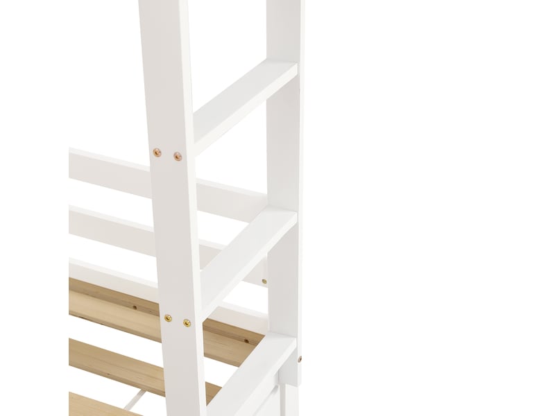Lit superposé enfant 90x200 cm – blanc – couchage gigogne à roulettes, étagère 2 m, échelle 4 marches - Conforama E