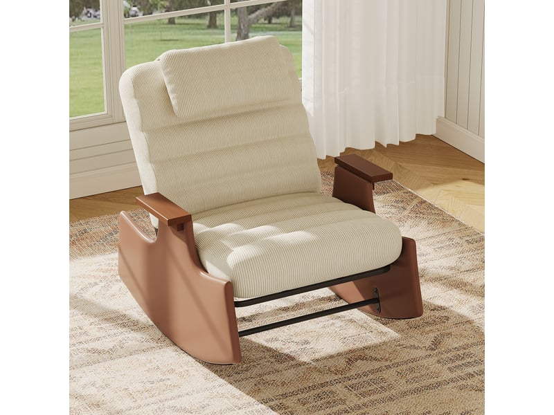  Fauteuil à bascule en velours côtelé avec repose-pieds - 81.5 x 51.5 x 81 cm-beige - chaise berçante ergonomique avec dossier réglable  - Conforama C
