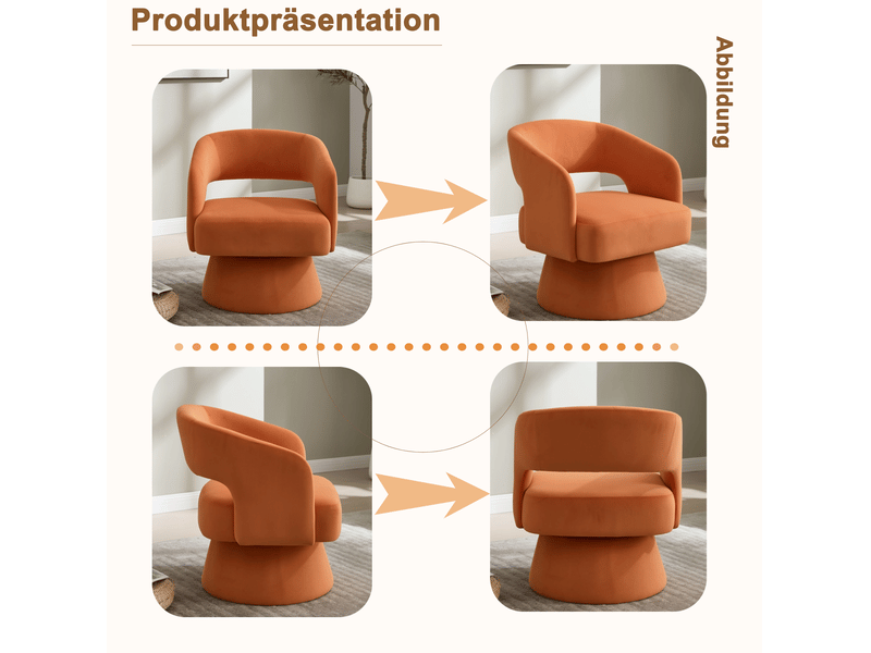  Fauteuil pivotant design en tissu orange, 1 place, assise confortable pour salon, chambre ou bureau  - Conforama E