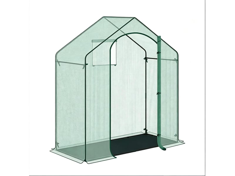 Serre de jardin en polyéthylène vert 200 x 80 x 200 cm avec porte zippée enroulable et fenêtre ouvrable - Conforama A