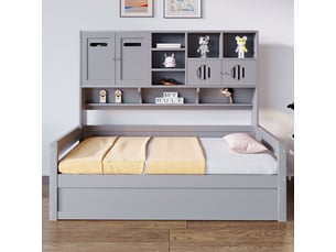 Lit coffre 90x200 cm <strong>MERAX</strong>  <strong>lit enfant gris</strong> coloris gris