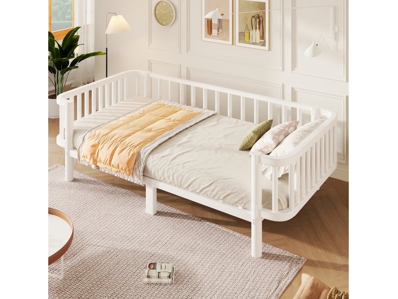  Lit simple 90x200 cm en métal blanc avec sommier à lattes en acier  - Conforama E