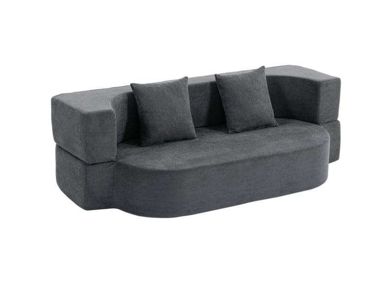  Canapé convertible 2 places sans cadre avec dossier pliable et 2 coussins en polyester gris foncé  - Conforama A