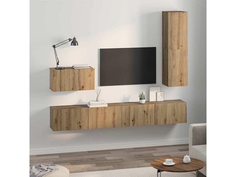  Meuble tv - banc tv - meuble de rangement mural 4 pcs chêne artisanal bois d'ingénierie  - Conforama D