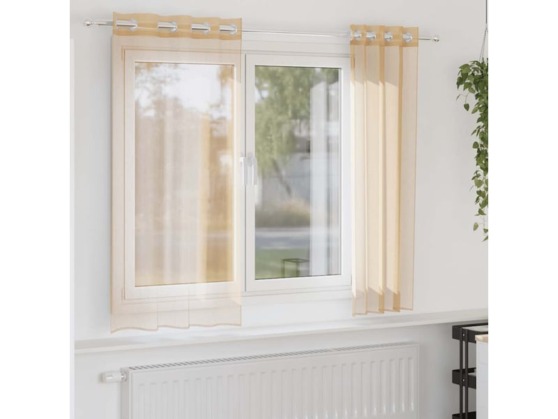  Lot de 2 rideaux en voile, voilages avec œillets sable cf44413  - Conforama B