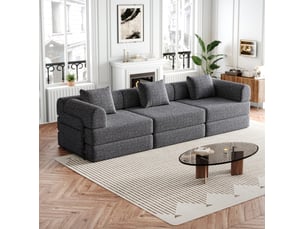 Canapé modulable convertible tcqpz 3 places chenille gris avec rangement accoudoir 274 x 91,4 x 69,8 cm