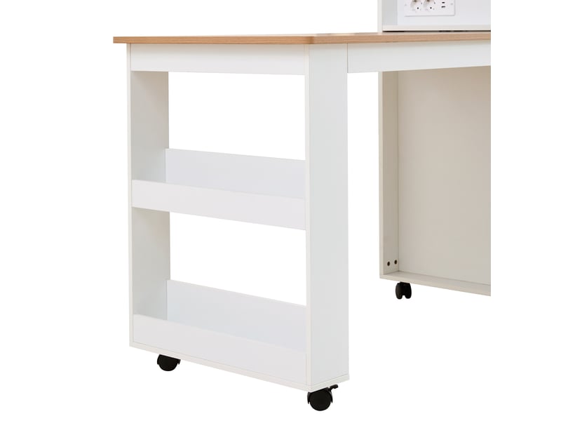  Îlot de cuisine extensible blanc avec prises et rangements 177 cm Fay Lum - Conforama W