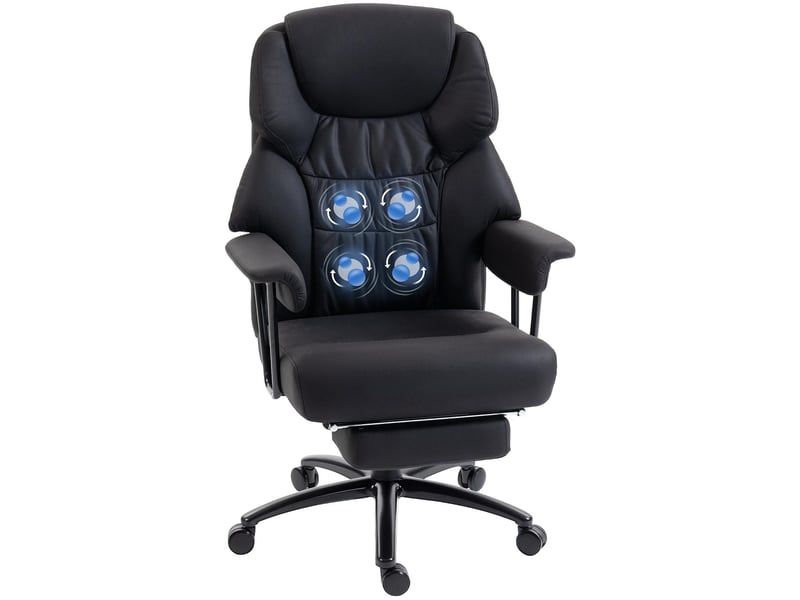  Fauteuil de bureau massant avec repose-pieds inclinable similicuir noir 77x72x122,5 cm  - Conforama A