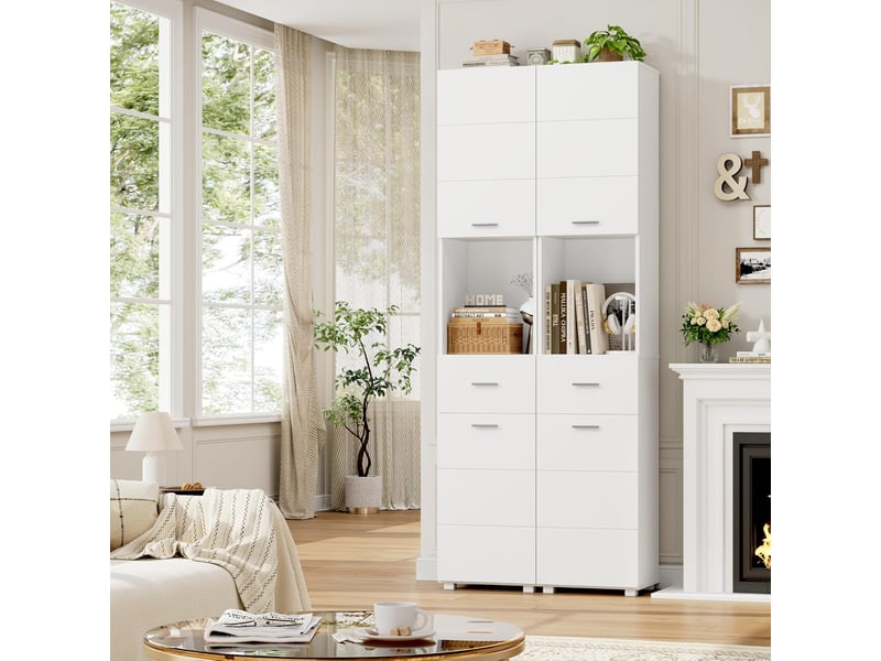  Meubles colonnes de salle de bain armoire de rangement haute placard sur pied avec portes tiroir blanc 37x30x180cm  - Conforama E