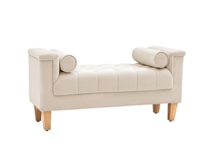 Banquette capitonnée, style vintage, 2 coussins, revêtement chenille, 115 x 44 x 58 cm, beige