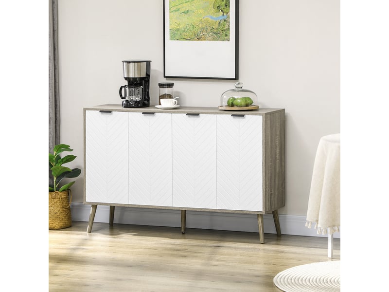 Buffet bas meuble de rangement 2 placards 4 portes motif chevrons réglables étagères 120 x 35 x 77,4 cm blanc et gris - Conforama D