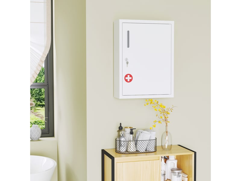  Armoire à pharmacie 2 étagères 3 niveaux avec porte verrouillable 2 clés blanc 40 x 15 x 53,5 cm  - Conforama W