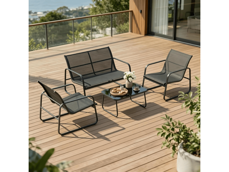 Ensemble salon de jardin 4 pièces moderne, table et 3 chaises extérieur élégant - Conforama B