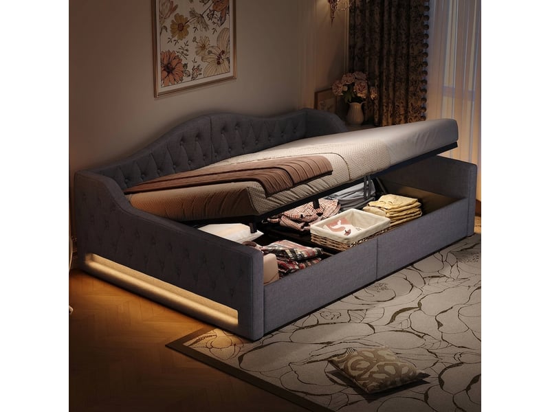  Lit de jour 140x200 avec rangement et éclairage led, lit banquette gris  - Conforama B
