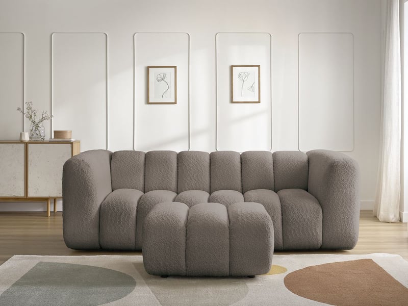  Bobochic canapé droit fixe 3 places talia tissu bouclette avec pouf marron TALIA - Conforama D