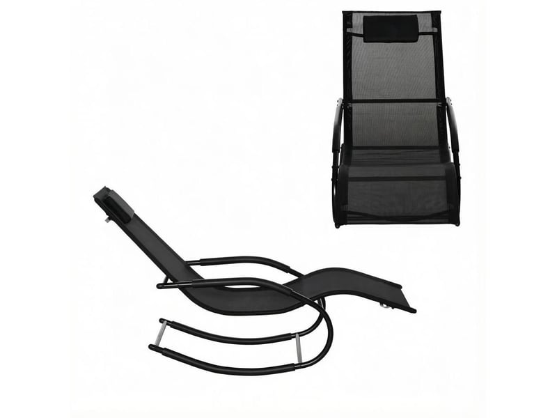 Fauteuil relax à bascule 62x150x84 cm noir, métal galvanisé et textilène, 1 fauteuil intérieur extérieur - Conforama A