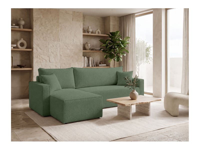  Farah - canapé d'angle reversible convertible 4 places accoudoirs slim en tissu bouclettes généreuses  - Conforama B