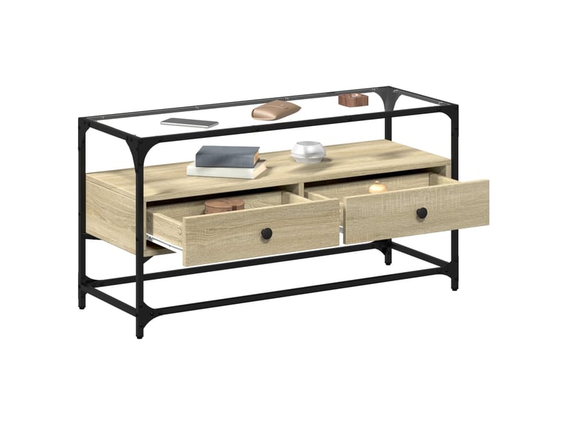  Meuble tv - banc tv - meuble de rangement avec dessus en verre chêne sonoma bois d'ingénierie  - Conforama C