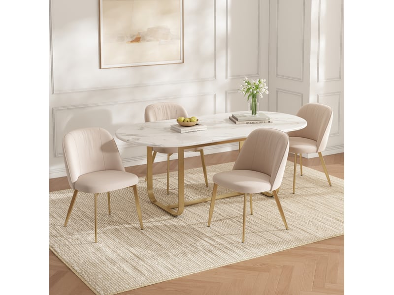  Lot de 2 chaises salle à manger 53x50x80cm, confort contemporain, dossier ergonomique, pour salon, cuisine, métal, beige+doré  - Conforama E