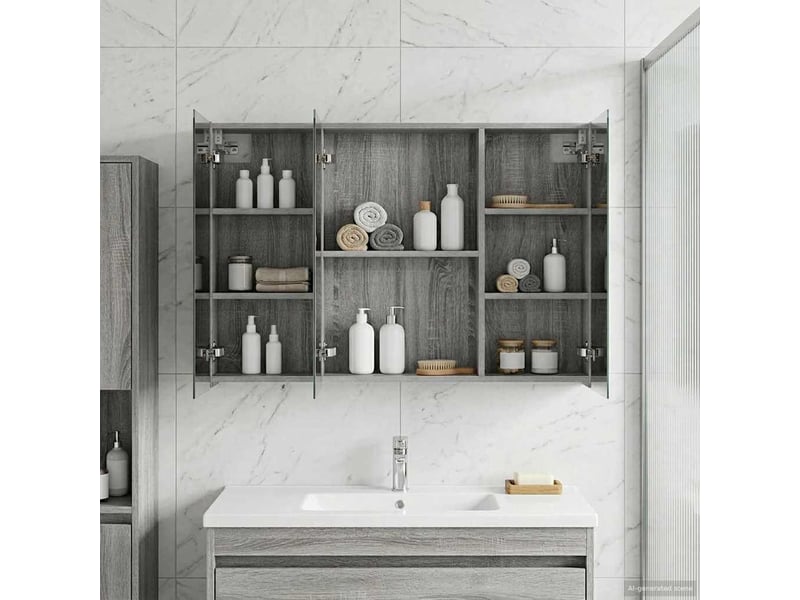 Amoire de salle de bain, meuble de salle de bain avec miroir sonoma gris shl97 - Conforama D